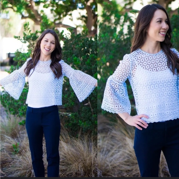 J. Crew Tops - J.Crew Lace Bell Sleeve Blouse Size 2 White Floral Eyelet Top NWT Boho